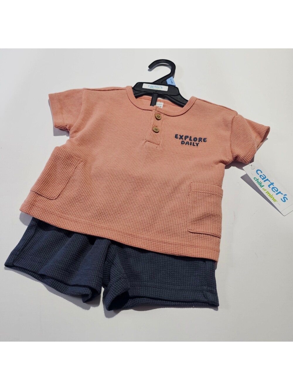 Carters toddler boys peach and navy 2 piece shorts set Explore Daily